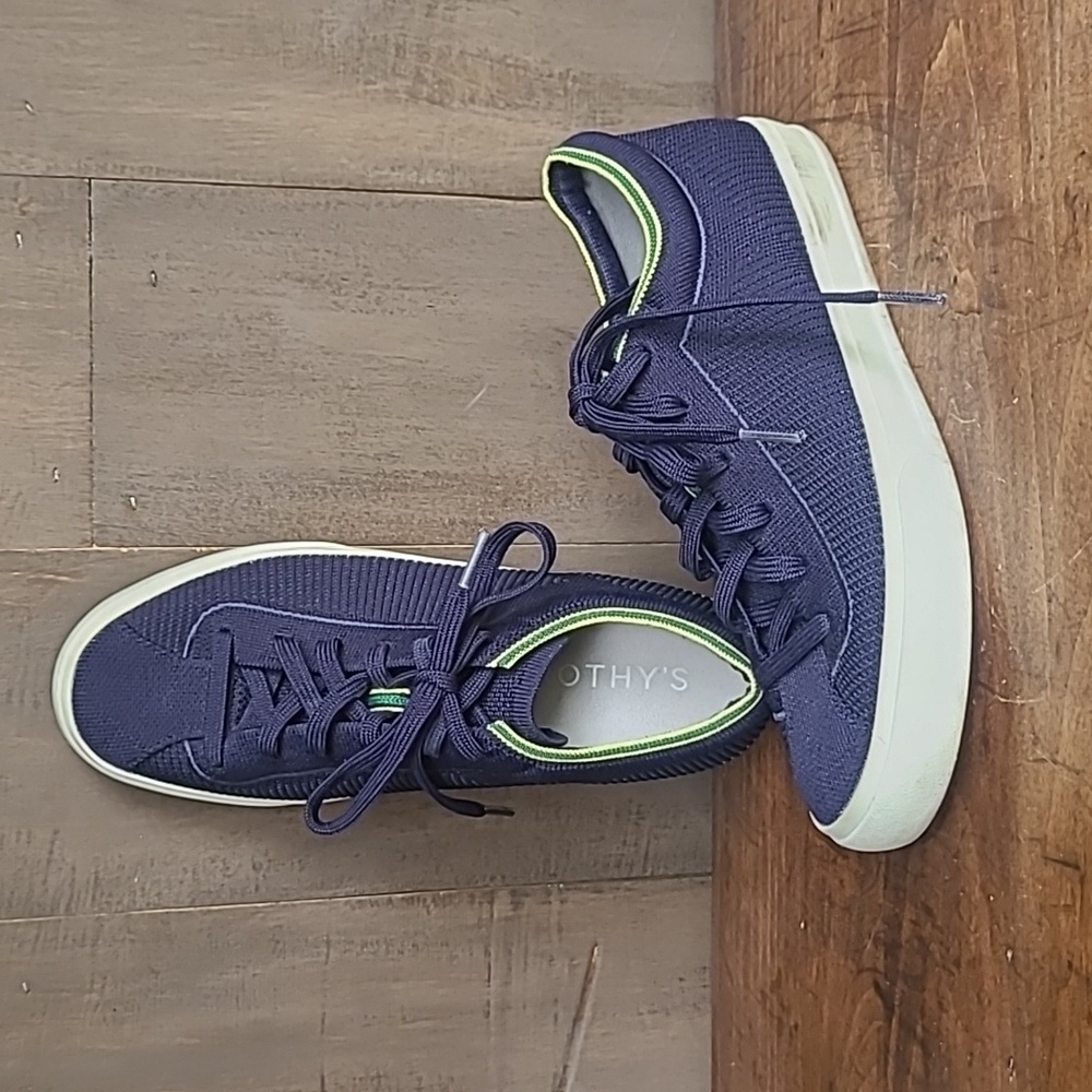 EUC Rothy's The Lace Up Sneaker Women's sz 8 Navy/Lime Knit Shoes